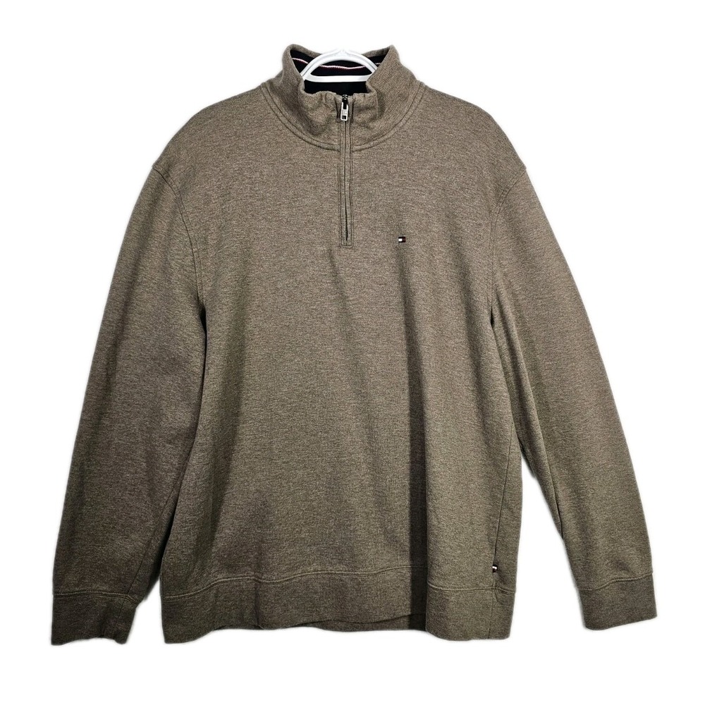 Tommy Hilfiger Brown 1/4 Zip Pullover Long Sleeve Sweatshirt Mens Size XL